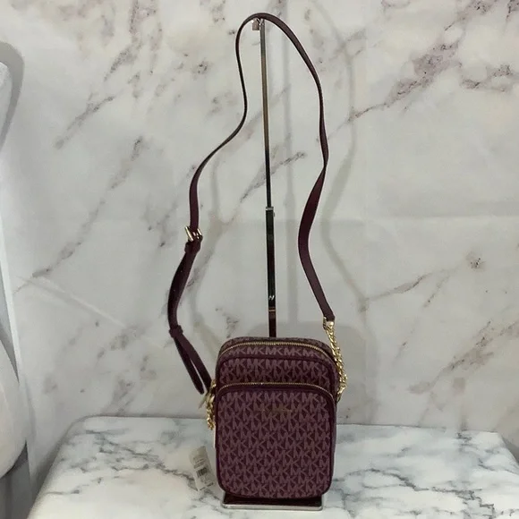 NWT Michael Kors Jet Set Travel Medium Logo Crossbody Bag ( Bordeaux Multi) - Picture 2 of 6